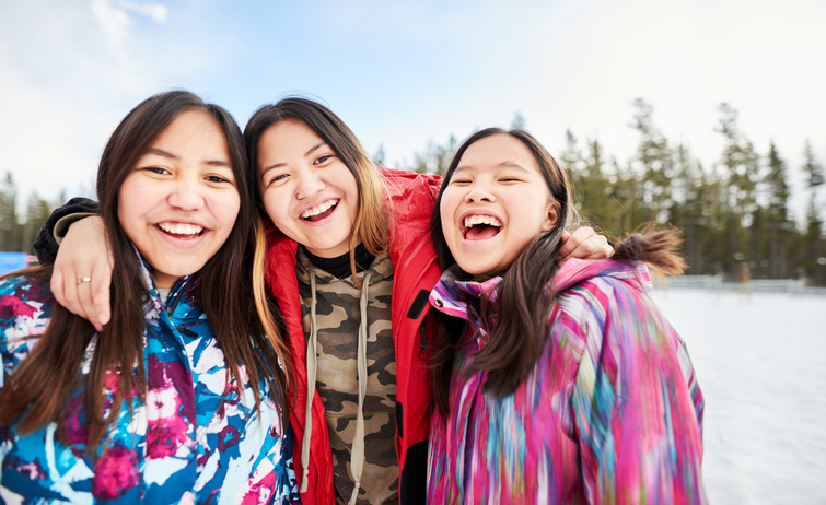 Three Indigenous Girls Smiling